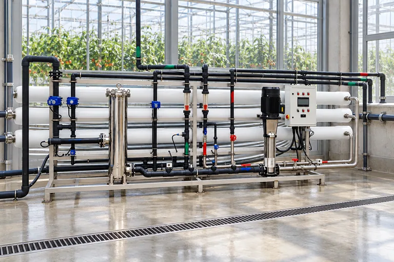 Filtreleme ve pompa ekipmanları bulunan sera teknik odası