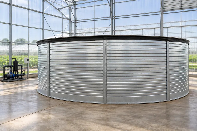 Modular steel water tank with pump and filtration group